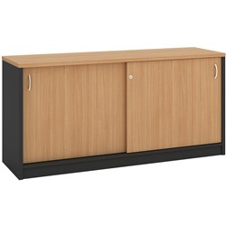 OM Credenza 1800W x  450D x 720mmH Lockable Sliding Doors Beech And Charcoal