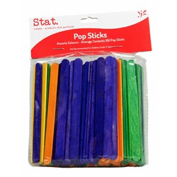 Stat Pop Sticks Wooden Coloured Assorted Pack Of 150 