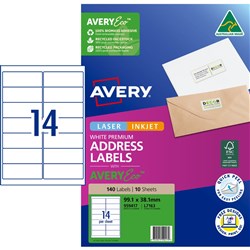 Avery Premium Address Labels White Laser Inkjet AveryEco L7163 99.1x38.1mm 14UP 140 Lab