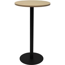 Rapidline Estilo Disc Base Dry Bar Table 600D x 1085mmH Oak Top Black Base