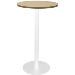 Rapidline Estilo Disc Base Dry Bar Table 600D x 1085mmH Oak Top White Base
