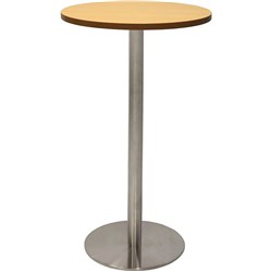 Rapidline Estilo Disc Base Dry Bar Table 600D x 1085mmH Beech Top Silver Base