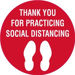 Brady Floor Marker Thank You For Practicing Social  Distancing 400mmDia Red/White