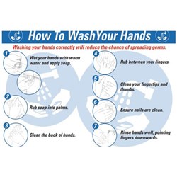 Brady PVC Wall Poster How To Wash Your Hands Step Guide 600W x 420mmH Semi-Rigid