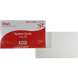 Stat System Cards 125x200mm Ruled Pack Of 100 White 