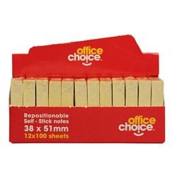Office Choice Repositionable  Sticky Notes 100 sheets  Yellow 38 x 51mm Pack of 12