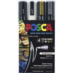 Uni Posca Paint Marker PC-5M  Medium 2.5mm Bullet Tip  Assorted Set of 4