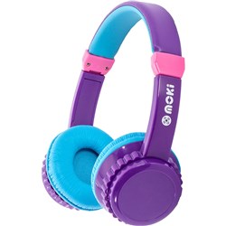Moki Play Safe Volume Limited Bluetooth Headphones Purple and Aqua