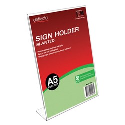 Deflecto Recycled Sign Holder Slanted A5 Portrait Clear 
