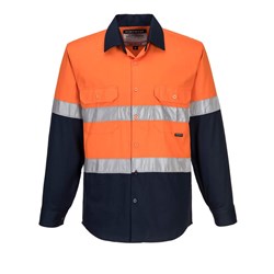 Portwest Hobart Hi-Vis Contrast Shirt Long Sleeve Medium Orange And Navy