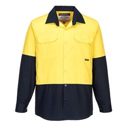 Portwest Canberra Hi-Vis Contrast Lightweight Class D Shirt Long Sleeve 2XL Yel/Navy