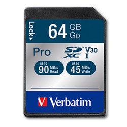 Verbatim Pro SDHC Memory Card Class 10 UHS-I 64GB Black 