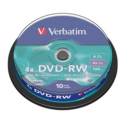 Verbatim DVD-RW 120 Min 4.7GB 4X Pack Of 10 