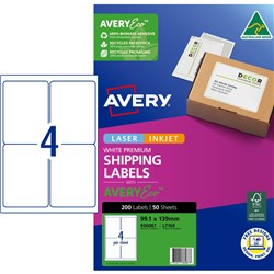 Avery Premium Shipping Labels White Laser Inkjet AveryEco L7169 99.1x139mm 4UP 200 Lab
