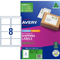 Avery Premium Shipping Labels White Laser Inkjet AveryEco L7165 99.1x67.7mm 8UP 800 Lab