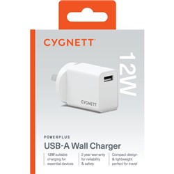 Cygnett PowerPlus 12W USB-A Wall Charger White 