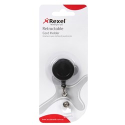 REXEL CARD HOLDER RETRACTABLE With Strap Lockable Blister Pack