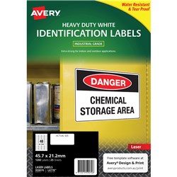 Avery Durable Heavy Duty Laser Labels White L4778 45.7x21.2mm 48UP 960 Labels