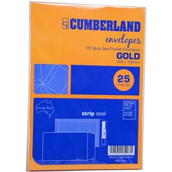 Cumberland Plain Envelope Pocket C5 Strip Seal Gold Pack of 25