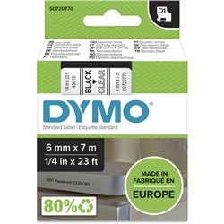 Dymo D1 Label Cassette Tape 6mm x 7m Black On Clear 