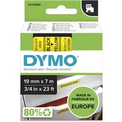Dymo D1 Label Cassette Tape 19mm x 7m Black On Yellow 