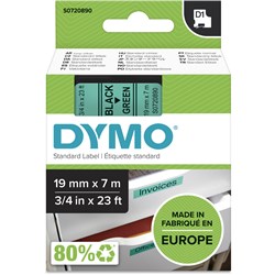 Dymo D1 Label Cassette Tape 19mm x 7m Black On Green 