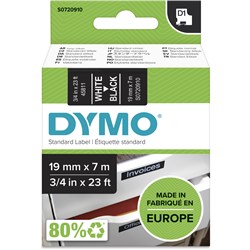Dymo D1 Label Cassette Tape 19mm x 7m White On Black 