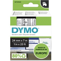 Dymo D1 Label Cassette Tape 24mm x 7m Black On Clear 