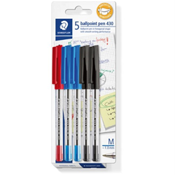 Staedtler Stick 430 Ball Pen Medium Assorted Card of 5