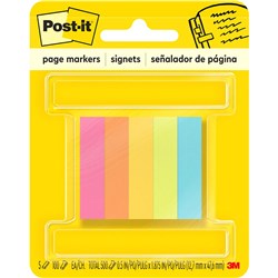 Post-It 670-5AN Page Markers 12x44mm Neon Assorted 100 Sheet Pad Pack of 5