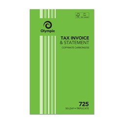 Olympic 725 Carbonless Book Triplicate 200x125mm Invoice Statement 50 Leaf