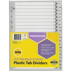 Marbig Plastic Indices & Dividers A4 Reinforced A-Z Tab Black & White