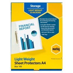 Marbig Sheet Protectors A4 Economy Low Glare Box Of 100