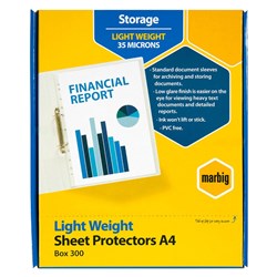 Marbig Sheet Protectors A4 Economy Low Glare Box Of 300