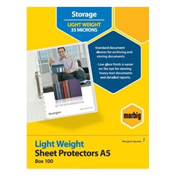 Marbig Sheet Protectors A5 Light Weight Clear Box Of 100