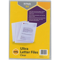 Marbig Letter Files A4 Polypropylene Ultra Clear Pack Of 10