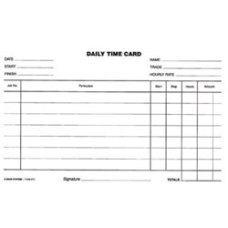 Zions DTC System Card 127x203mm Employee Daily Time Record White Pack of 250