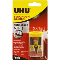 UHU Superglue Mini's 3x1ml Tubes Carded