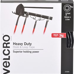 Velcro Brand Heavy Duty Hook & Loop 50mmx2.5m Tape Black