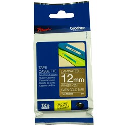 Brother TZE-MQ835 P-Touch Tape 12mmx5m White on Satin Gold