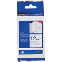 Brother TZE-FA3 P-Touch Tape 12mmx3m Blue on White Fabric