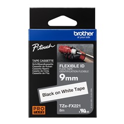 Brother TZE-FX221 P-Touch Tape 9mmx8m Black on White  Flexible ID Labelling