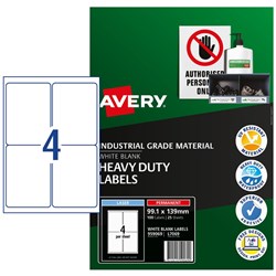 Avery Identification Laser Heavy Duty White L7069 99.1x139mm 4UP 100 Labels