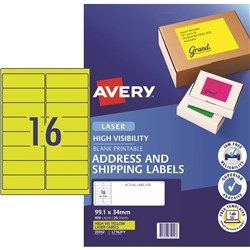 Avery High Visibility Shipping Laser Labels L7162FY 99.1x34mm Fluoro Yellow Pack of 25 (400