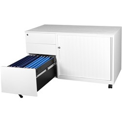 Steelco Trimline Mobile Caddy Left Hand Tambour Door 1050W x 500D x 615mmH White