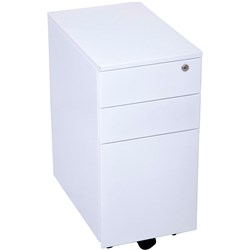 Rapidline Go Steel Slimline  Mobile Pedestal 2 Drawer 1 File 300Wx472Dx610mmH White