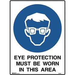 Brady Mandatory Sign Eye Protection Must Be Worn 450W x 600mmH Metal White/Blue