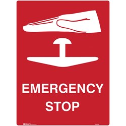 Brady Emergency Sign Emergency Stop 450W x 600mmH Metal White/Red