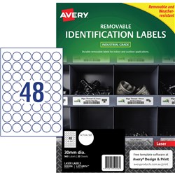 Avery Identification Removable Heavy Duty Laser White L4716 30mm Round 48UP 960 Labels