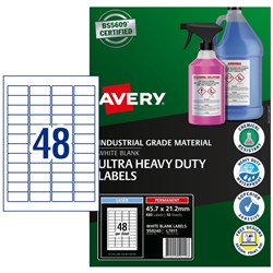Avery Ultra-Resistant Chemical Grade Laser Labels L7911 45.7x 21.2mm White Pack of 10 (480)
